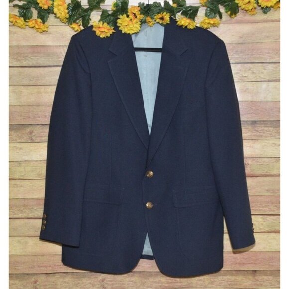 Vintage Edgeworth Men's Blue Double Button Lined Blazer Jacket Size 42R Career - Picture 1 of 11